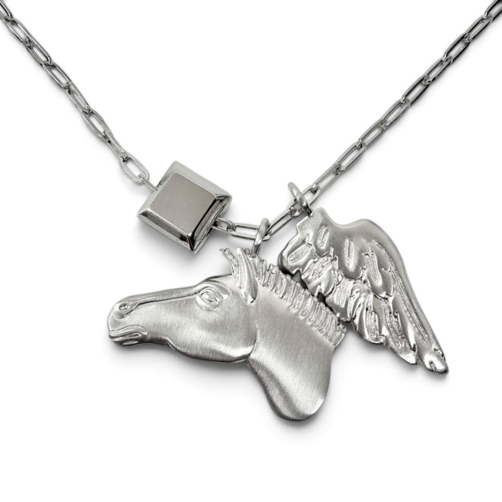 美品□HERMES エルメス タリスマン ペガサス チェーンネックレス アクセサリー シルバー イタリア製 メンズ レディース 箱付き オススメ