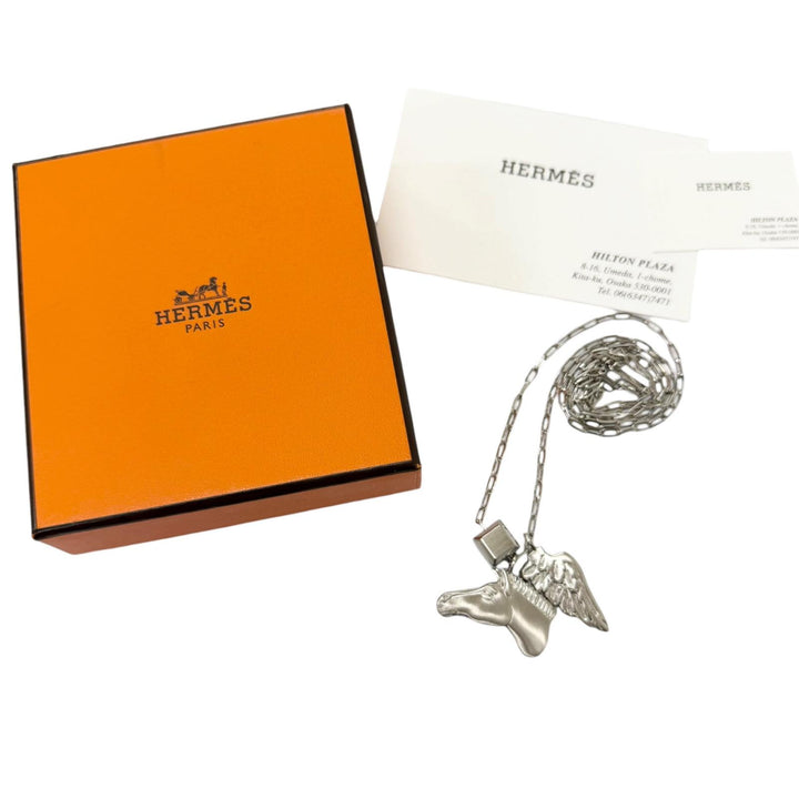 美品□HERMES エルメス タリスマン ペガサス チェーンネックレス アクセサリー シルバー イタリア製 メンズ レディース 箱付き オススメ