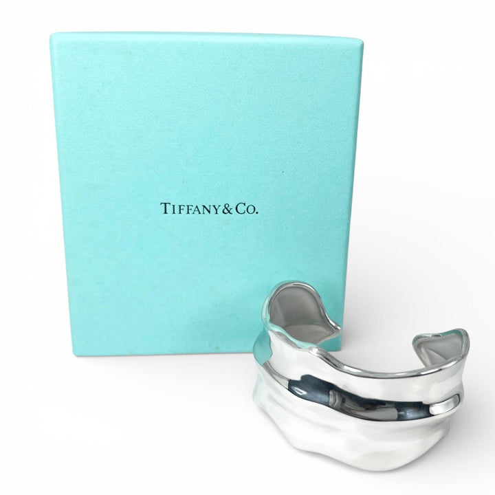 極美品▲TIFFANY&amp;Co. ティファニー ヴィンテージ 925 リーフ カフ バングル アクセサリー シルバー 箱付き 重量66.8g レディース