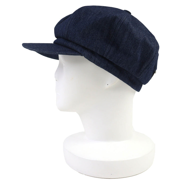 美品△PRADA プラダ 1HC551 コットン100％ トライアングルロゴ 三角プレート デニム キャスケット 帽子 インディゴブルー S 57cm 正規品