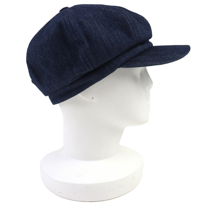 美品△PRADA プラダ 1HC551 コットン100％ トライアングルロゴ 三角プレート デニム キャスケット 帽子 インディゴブルー S 57cm 正規品