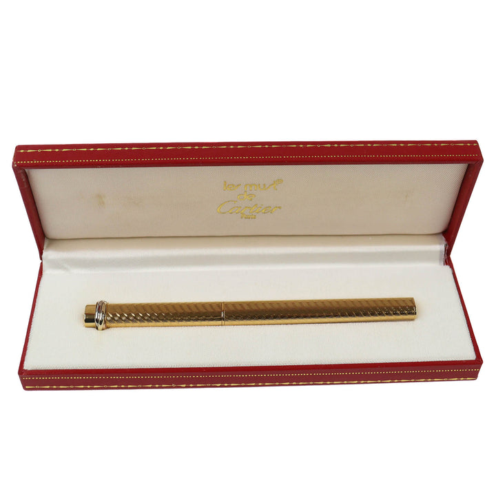 極美品△Cartier カルティエ ヴィンテージ トリニティ 螺旋柄 キャップ式 ボールペン ゴールド ケース付き フランス製 メンズ オススメ◎