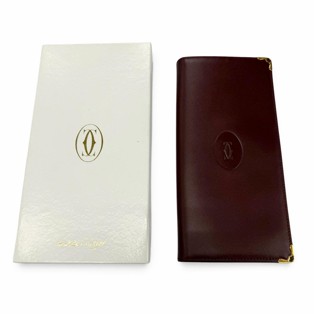 極美品☆Cartier カルティエ マストドゥカルティエ Cモチーフ レザー ロングウォレット 長財布 ボルドー ゴールド金具 イタリア製 箱付き