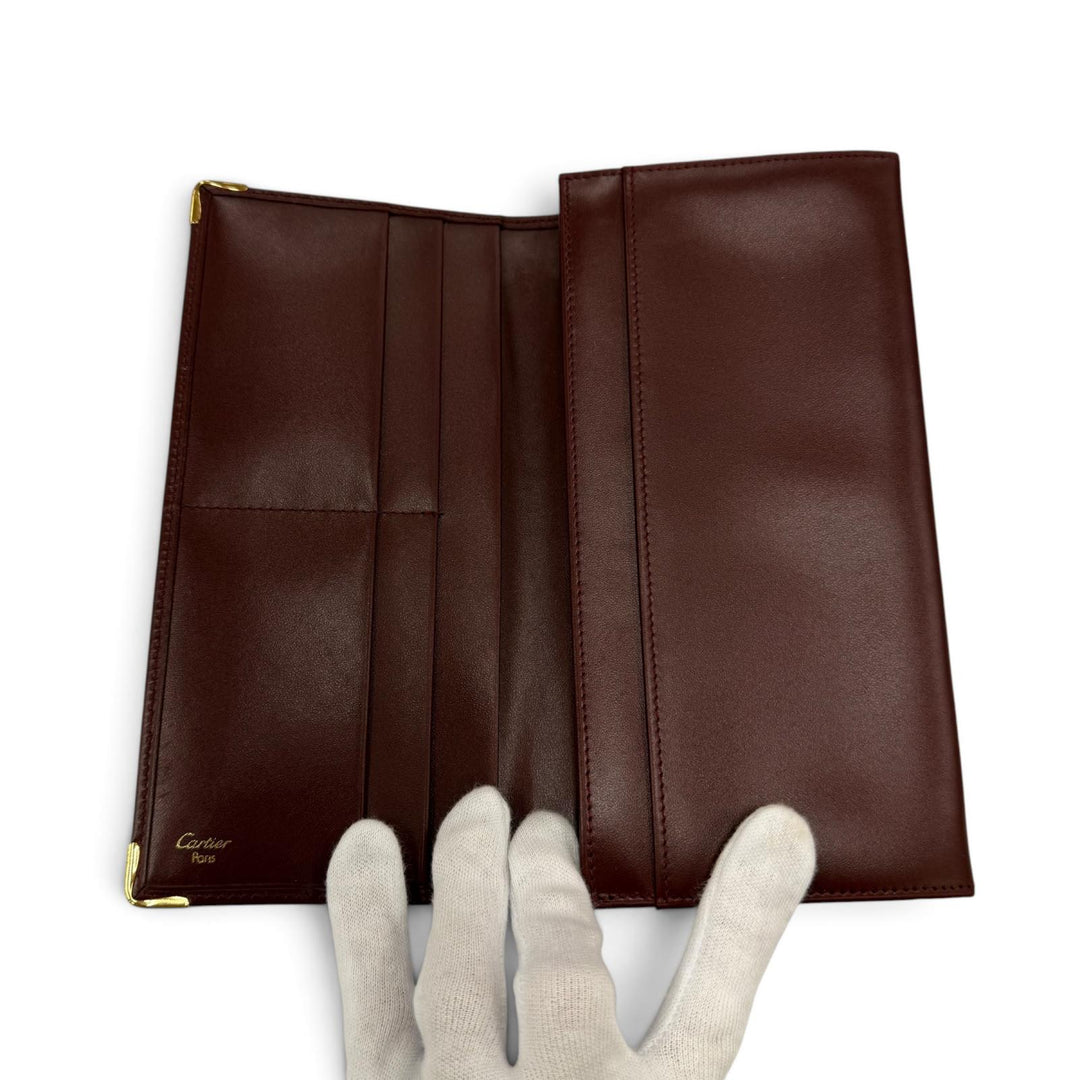 極美品☆Cartier カルティエ マストドゥカルティエ Cモチーフ レザー ロングウォレット 長財布 ボルドー ゴールド金具 イタリア製 箱付き