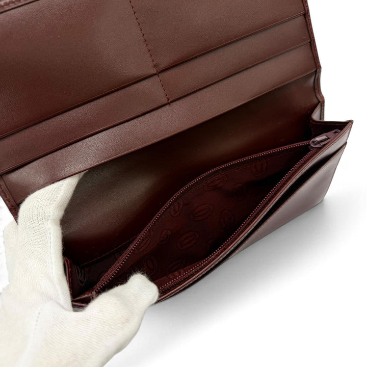 極美品☆Cartier カルティエ マストドゥカルティエ Cモチーフ レザー ロングウォレット 長財布 ボルドー ゴールド金具 イタリア製 箱付き