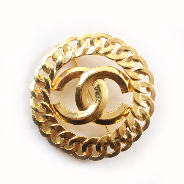 美品★CHANEL シャネル ヴィンテージ 96P ココマーク チェーンデザイン ブローチ アクセサリー ゴールド フランス製 レディース