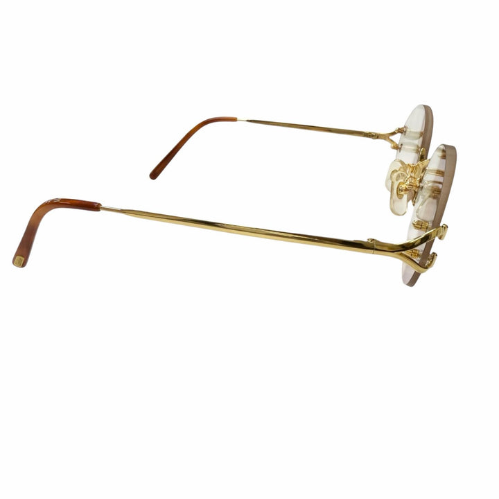 美品□Cartier カルティエ オーバルレンズ ツーポイント リムレス メガネ 眼鏡 アイウェア ゴールド ブラウン □18 度入り フランス製