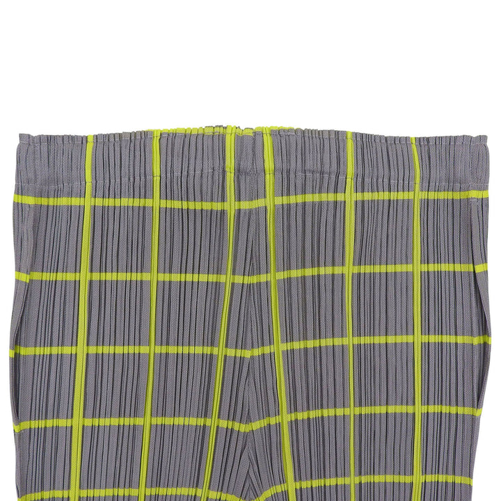 極美品▲PLEATS PLEASE プリーツプリーズ イッセイミヤケ PP61-JF414 格子柄 パンツ グレー イエロー 3 日本製 正規品 レディース