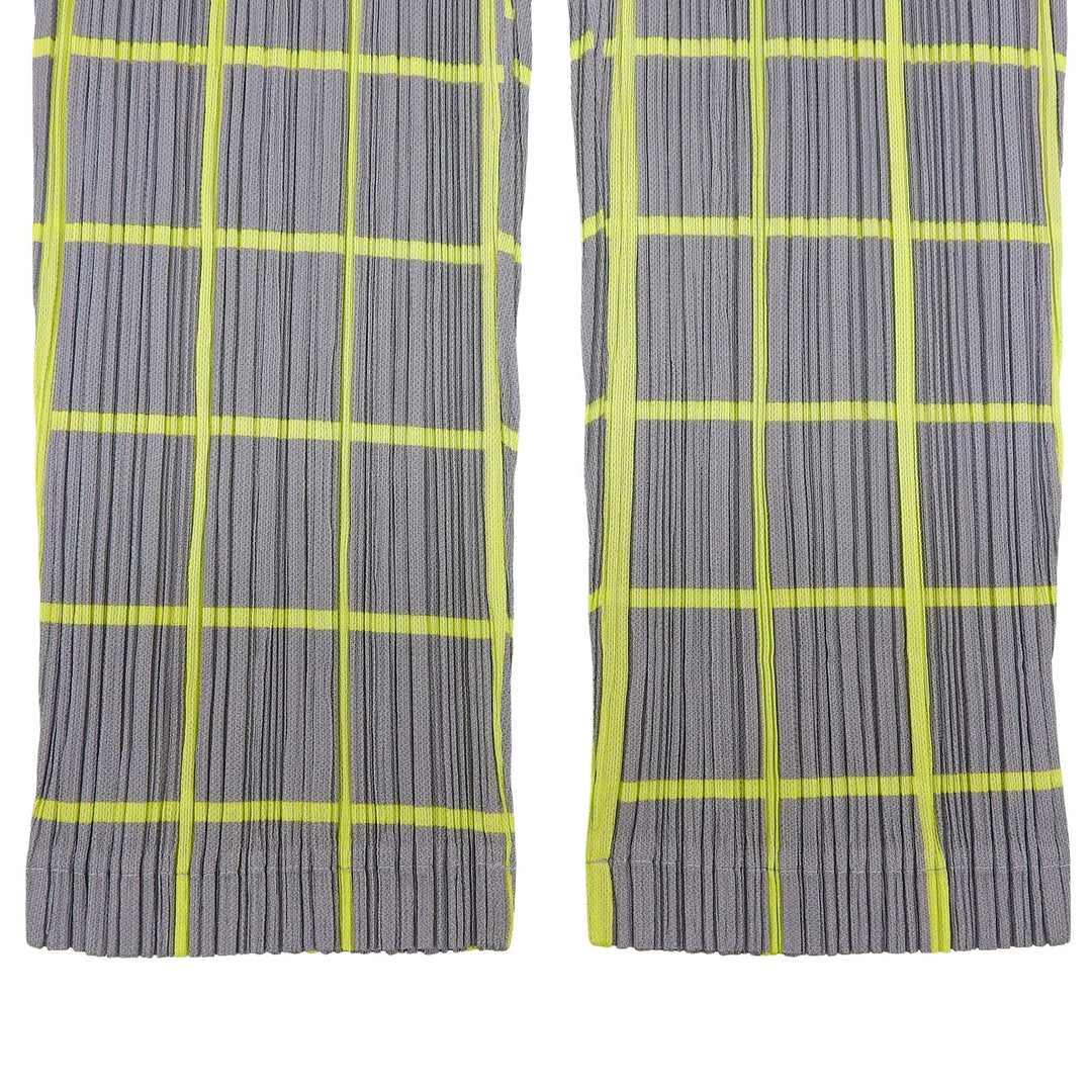 極美品▲PLEATS PLEASE プリーツプリーズ イッセイミヤケ PP61-JF414 格子柄 パンツ グレー イエロー 3 日本製 正規品 レディース