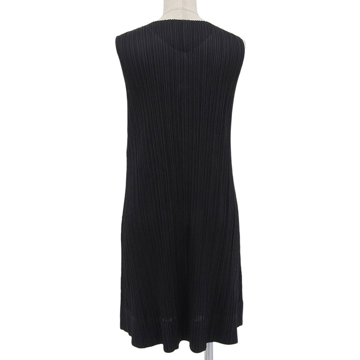 極美品▲PLEATS PLEASE プリーツプリーズ イッセイミヤケ PP93-JK208 ひざ丈 ノースリーブ ワンピース 黒 3 日本製 正規品 レディース