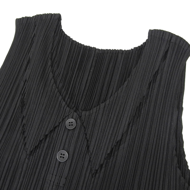 極美品▲PLEATS PLEASE プリーツプリーズ イッセイミヤケ PP93-JK208 ひざ丈 ノースリーブ ワンピース 黒 3 日本製 正規品 レディース