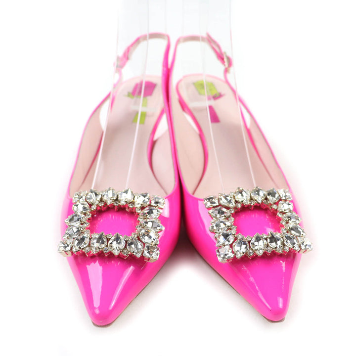 未使用品★ROGER VIVIER ロジェヴィヴィエ ヴィルギュル ストラスバックル バックストラップ パテントレザー パンプス ピンク 38 伊製