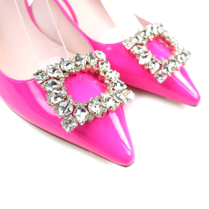 未使用品★ROGER VIVIER ロジェヴィヴィエ ヴィルギュル ストラスバックル バックストラップ パテントレザー パンプス ピンク 38 伊製