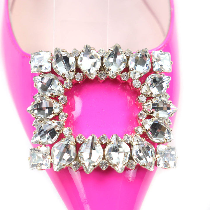 未使用品★ROGER VIVIER ロジェヴィヴィエ ヴィルギュル ストラスバックル バックストラップ パテントレザー パンプス ピンク 38 伊製