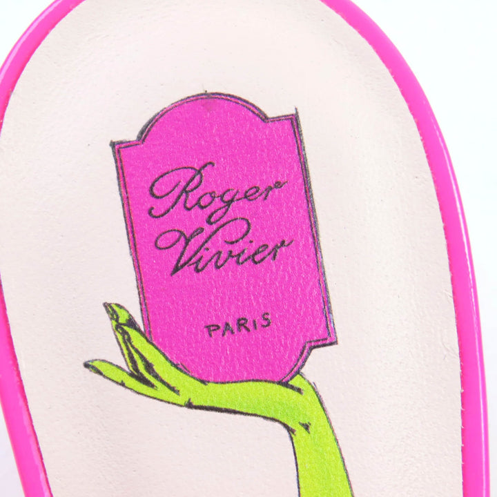 未使用品★ROGER VIVIER ロジェヴィヴィエ ヴィルギュル ストラスバックル バックストラップ パテントレザー パンプス ピンク 38 伊製