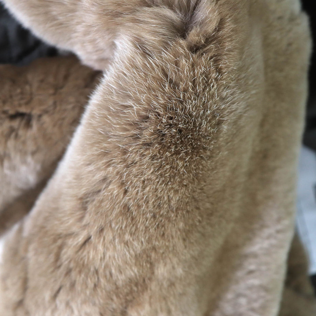 美品★WOOLRICH ウールリッチ WWOU0351 COCOON PARKA ラビットファー・フード付 比翼仕立て ダウンコート カーキ XS 正規品 レディース