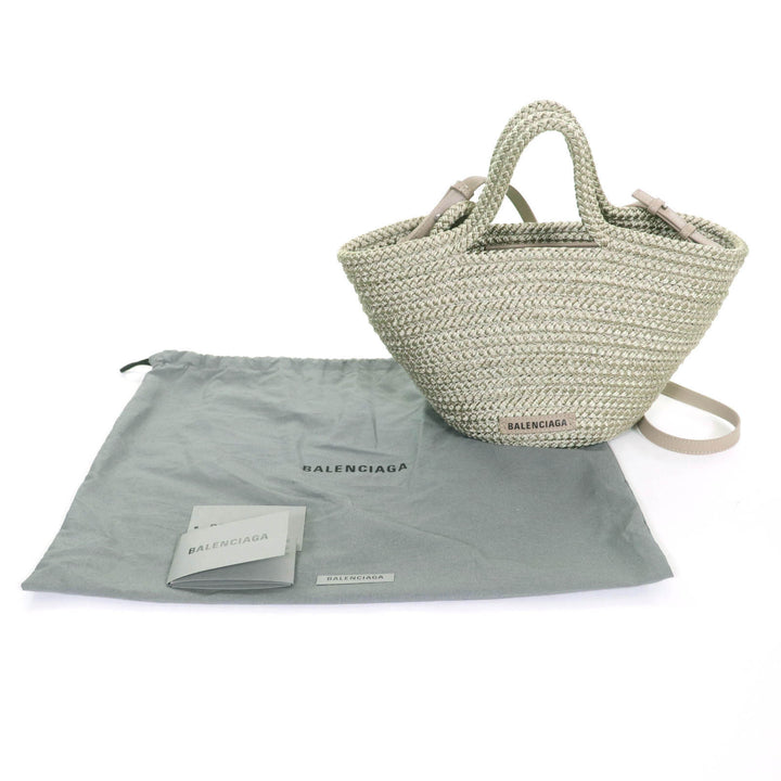 極美品★BALENCIAGA バレンシアガ 695612 イビザ スモール ロゴパッチ付 2way バスケットバッグ カーキ 保存袋付 イタリア製 レディース