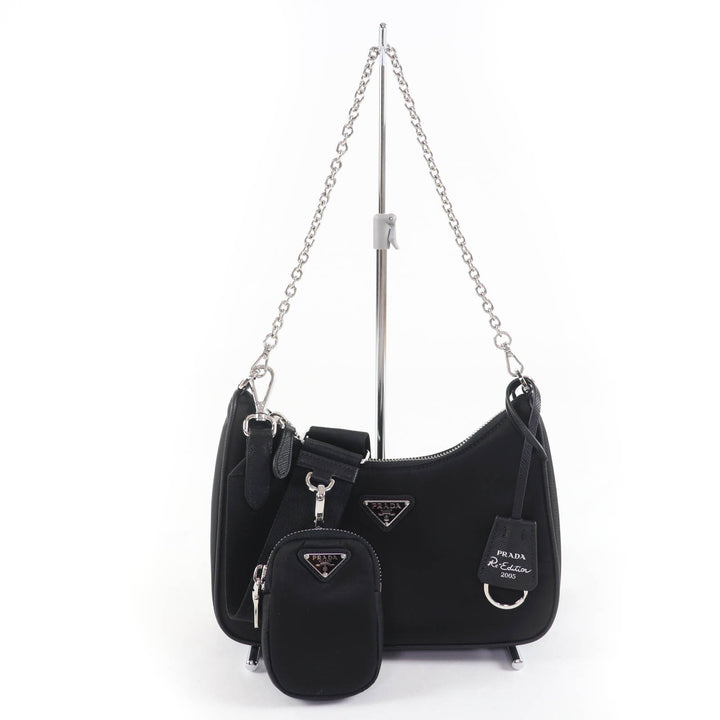 未使用品☆PRADA プラダ 1BH204 Re-Edition トライアングルロゴ ポーチ付 2WAY ハンド ショルダーバッグ ブラック イタリア製 レディース