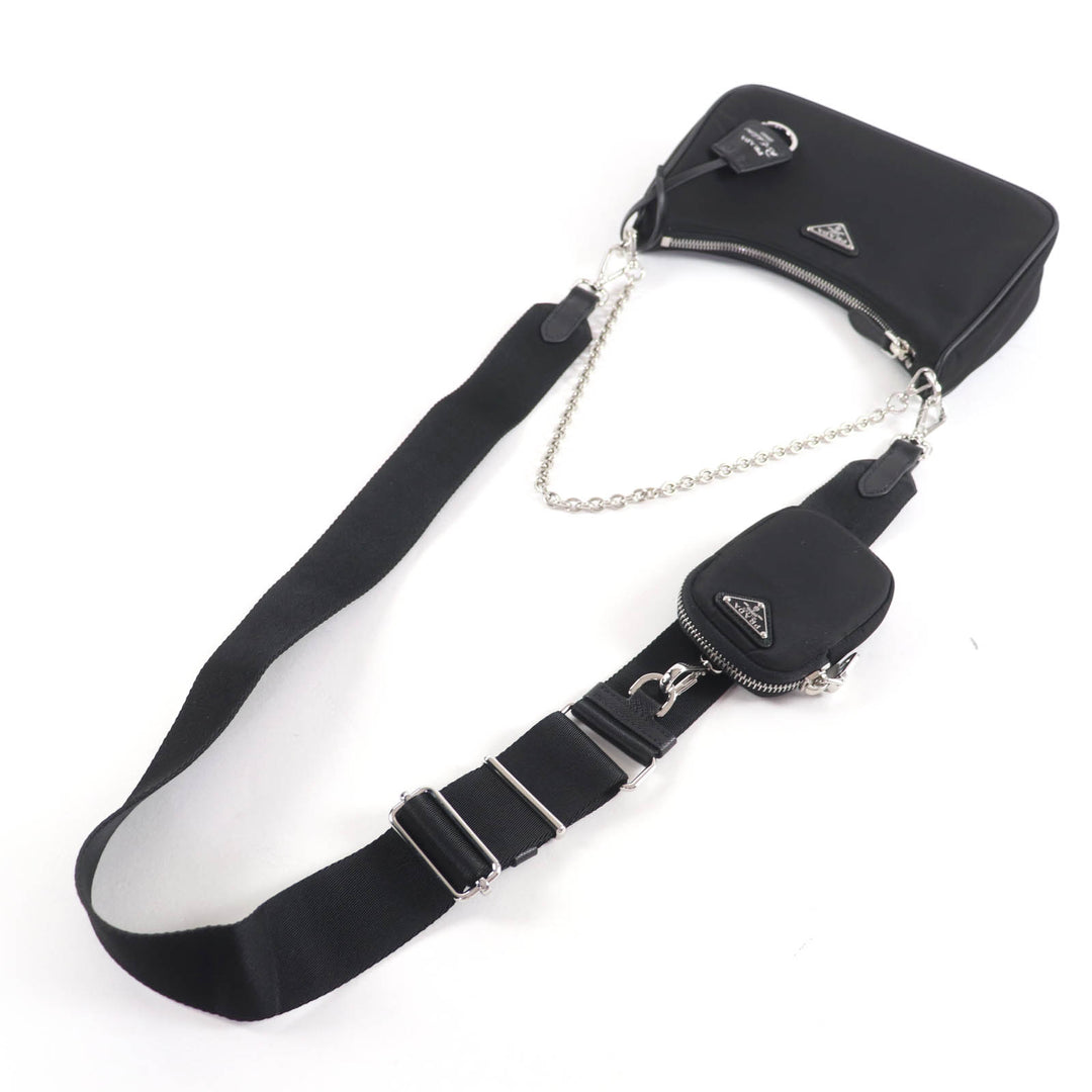 未使用品☆PRADA プラダ 1BH204 Re-Edition トライアングルロゴ ポーチ付 2WAY ハンド ショルダーバッグ ブラック イタリア製 レディース