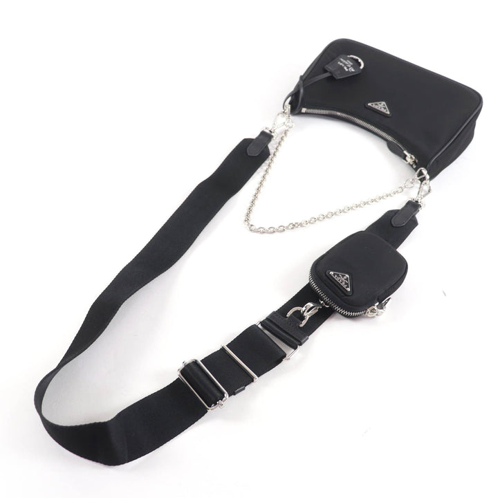 未使用品☆PRADA プラダ 1BH204 Re-Edition トライアングルロゴ ポーチ付 2WAY ハンド ショルダーバッグ ブラック イタリア製 レディース