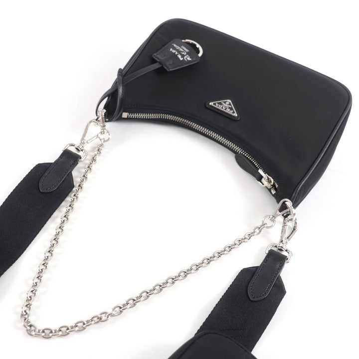 未使用品☆PRADA プラダ 1BH204 Re-Edition トライアングルロゴ ポーチ付 2WAY ハンド ショルダーバッグ ブラック イタリア製 レディース