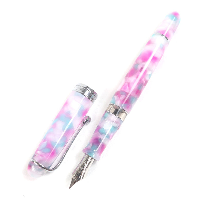 未使用品□AURORA アウロラ ヴィアッジオ セグレート 18K Fニブ MANTOVA マントヴァ 万年筆 ピンク ブルー 箱・ケース付き 伊製 843/888
