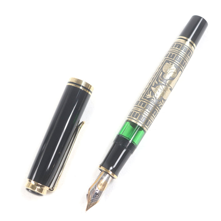 極美品□PERIKAN ペリカン M900 スーベレーン ビッグトレド ペン先18K Fニブ キャップ式 万年筆 ブラック ゴールド ケース付き ドイツ製