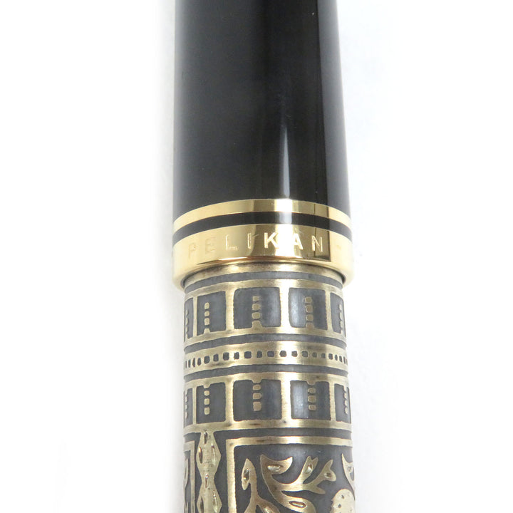 極美品□PERIKAN ペリカン M900 スーベレーン ビッグトレド ペン先18K Fニブ キャップ式 万年筆 ブラック ゴールド ケース付き ドイツ製
