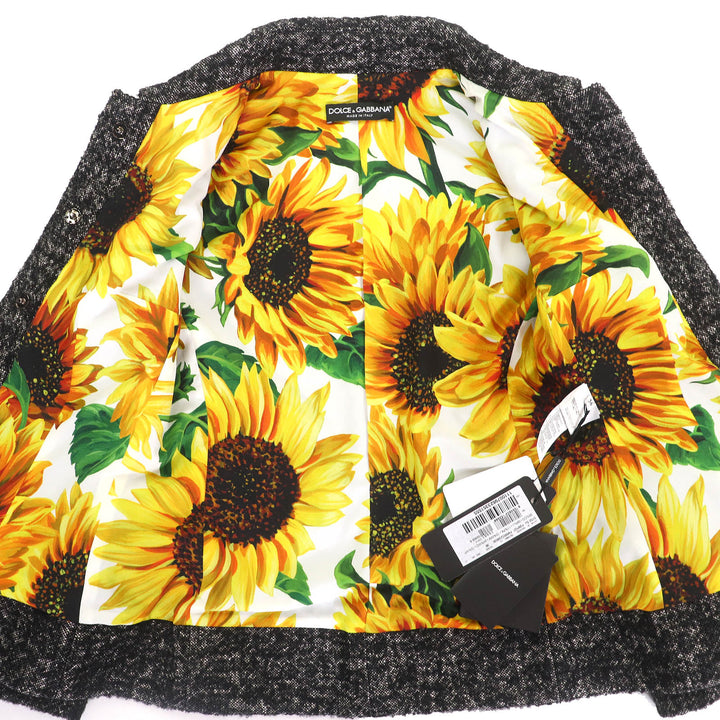 未使用品△DOLCE&amp;GABBANA ドルチェ＆ガッバーナ F28PGT 黒タグ 裏地フローラルプリント ロゴボタン ツイード ジャケット 36 正規品 伊製