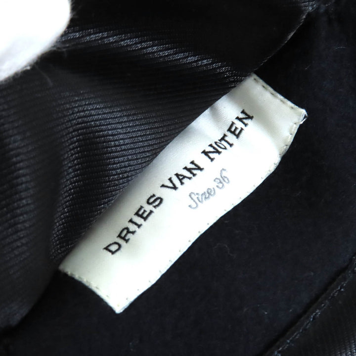 極美品△DRIES VAN NOTEN ドリスヴァンノッテン ウール エコファー ベルト付き ロングジレ ノースリーブコート ダークネイビー 36