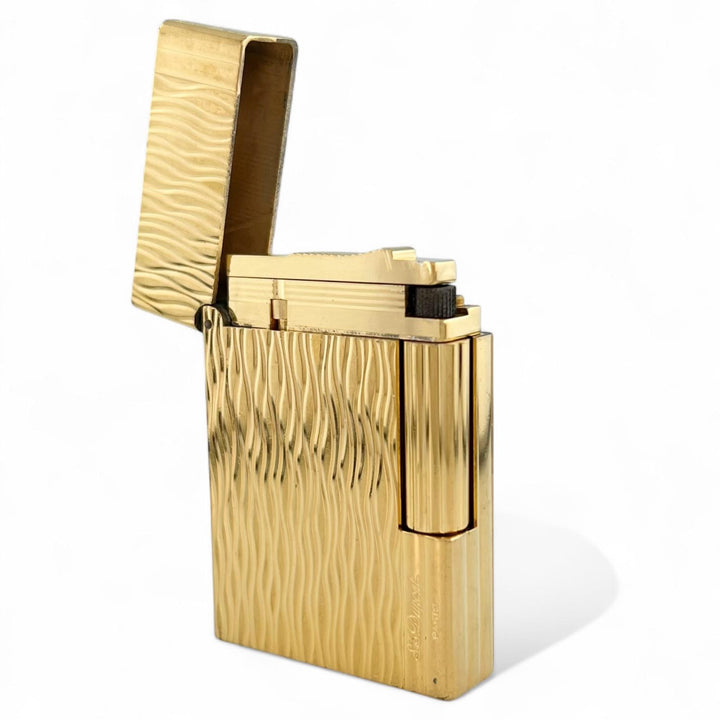 良品▲Dupont デュポン ギャッツビー ウェーブエンボス ローラー式 喫煙具 ガスライター ゴールド フランス製 メンズ 着火確認済み