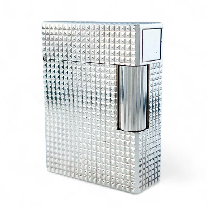 良品▲Dupont デュポン ライン1 ショート ダイヤモンドヘッド ローラー式 ガスライター シルバー ケース付き フランス製 着火確認済み