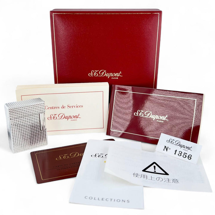 良品▲Dupont デュポン ライン1 ショート ダイヤモンドヘッド ローラー式 ガスライター シルバー ケース付き フランス製 着火確認済み