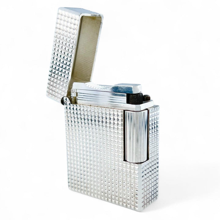 良品▲Dupont デュポン ライン1 ショート ダイヤモンドヘッド ローラー式 ガスライター シルバー ケース付き フランス製 着火確認済み