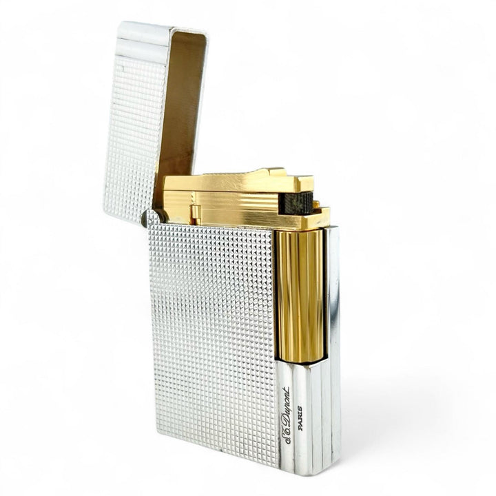 良品▲Dupont デュポン ギャッツビー ダイヤモンドヘッド ローラー式 喫煙具 ガスライター シルバー ゴールド フランス製 着火確認済み