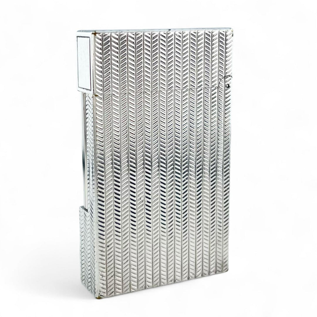 良品▲Dupont デュポン ライン2 ヘリンボーン柄 ローラー式 喫煙具 ガスライター シルバー フランス製 メンズ 着火確認済み