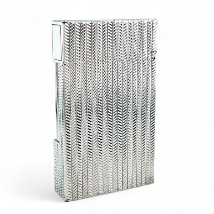 良品▲Dupont デュポン ライン2 ヘリンボーン柄 ローラー式 喫煙具 ガスライター シルバー フランス製 メンズ 着火確認済み
