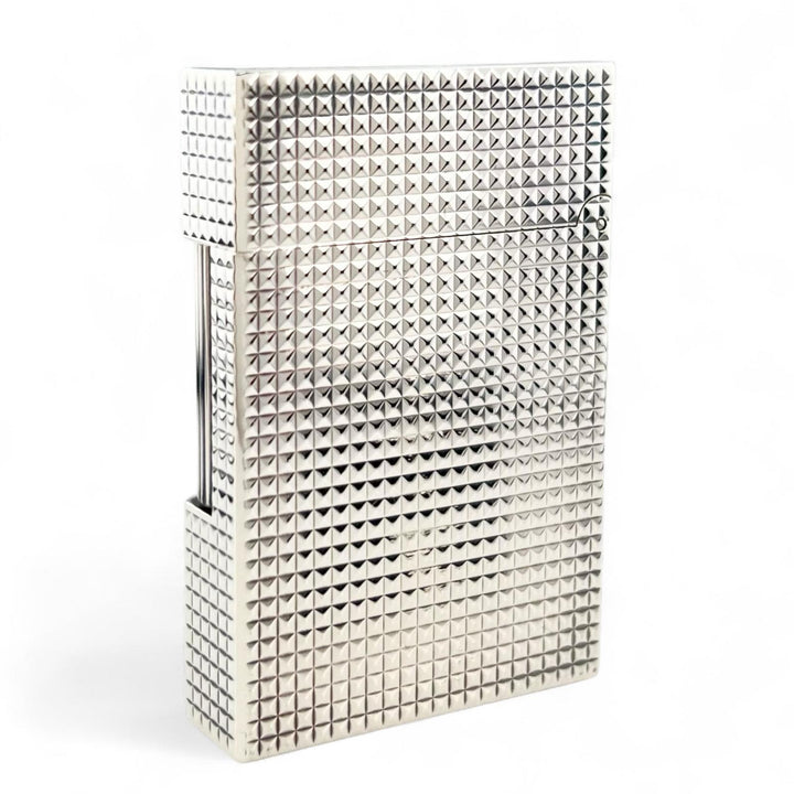 極美品▲Dupont デュポン ライン2 ダイヤモンドヘッド ローラー式 喫煙具 ガスライター シルバー ケース付き フランス製 着火確認済み