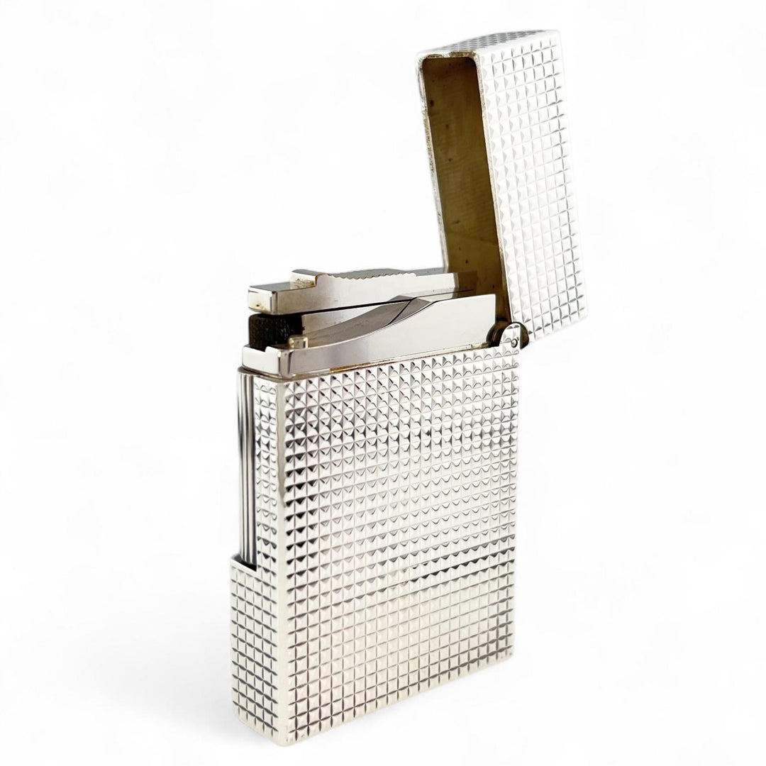 極美品▲Dupont デュポン ライン2 ダイヤモンドヘッド ローラー式 喫煙具 ガスライター シルバー ケース付き フランス製 着火確認済み