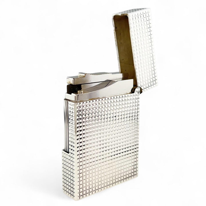 極美品▲Dupont デュポン ライン2 ダイヤモンドヘッド ローラー式 喫煙具 ガスライター シルバー ケース付き フランス製 着火確認済み