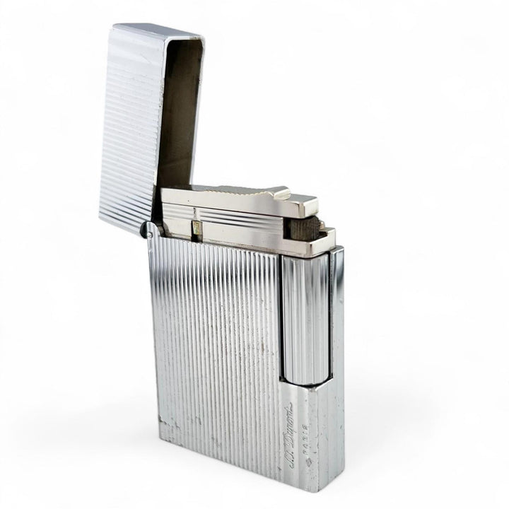 良品▲Dupont デュポン ギャッツビー ストライプ柄 ローラー式 喫煙具 ガスライター シルバー ケース付き フランス製 着火確認済み
