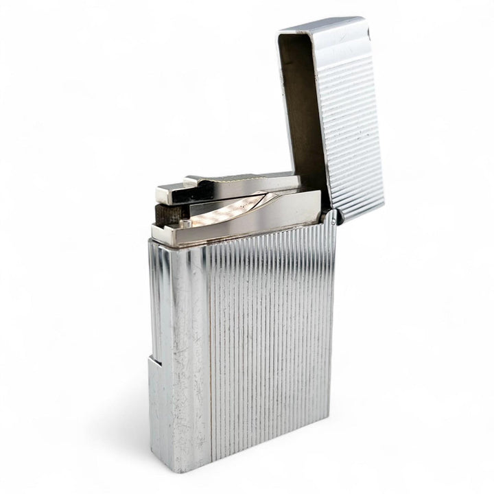 良品▲Dupont デュポン ギャッツビー ストライプ柄 ローラー式 喫煙具 ガスライター シルバー ケース付き フランス製 着火確認済み