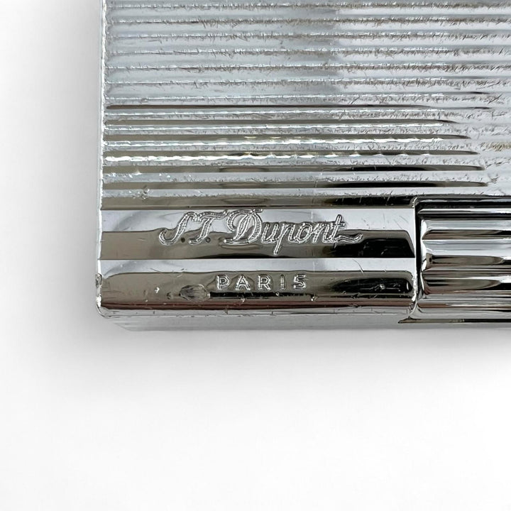 良品▲Dupont デュポン ギャッツビー ストライプ柄 ローラー式 喫煙具 ガスライター シルバー ケース付き フランス製 着火確認済み