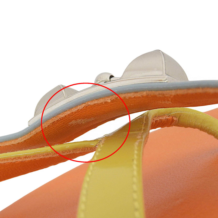 美品▲HERMES エルメス シルバー金具 メドール金具 レザー フラット トングサンダル オレンジ ライトブルー イエロー 36 箱付 スペイン製