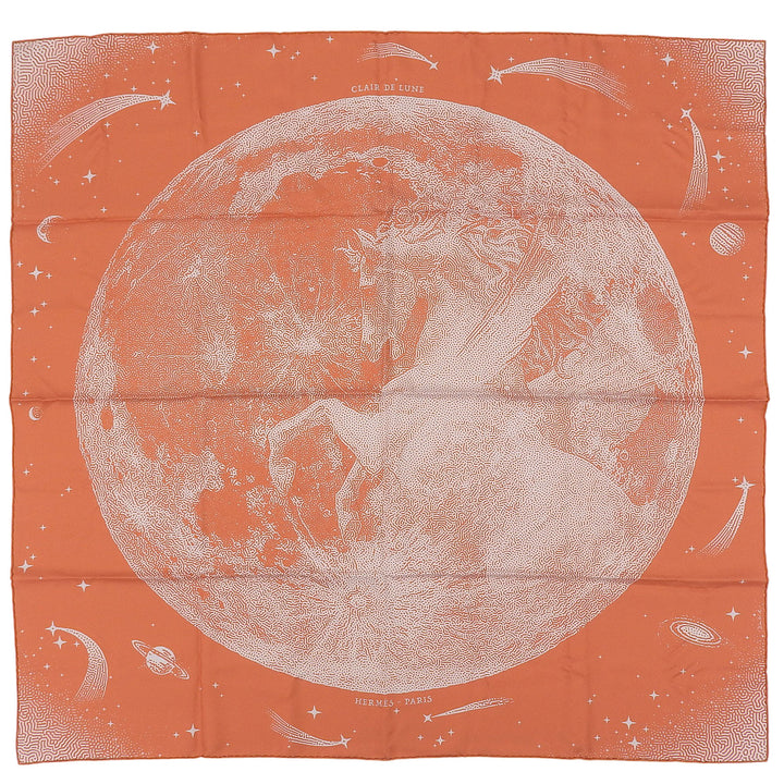 未使用品▲HERMES エルメス カレ90 CLAIR DE LUNE クレール ドゥ リュンヌ シルク100％ スカーフ オレンジ グレー系 箱付き フランス製