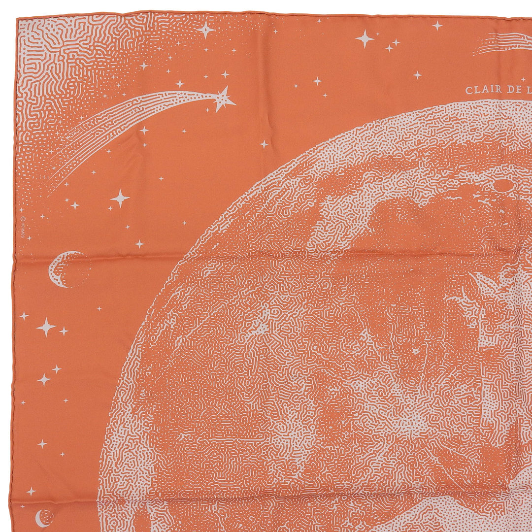 未使用品▲HERMES エルメス カレ90 CLAIR DE LUNE クレール ドゥ リュンヌ シルク100％ スカーフ オレンジ グレー系 箱付き フランス製