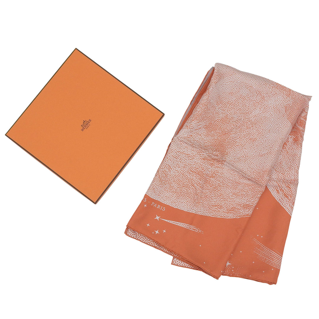 未使用品▲HERMES エルメス カレ90 CLAIR DE LUNE クレール ドゥ リュンヌ シルク100％ スカーフ オレンジ グレー系 箱付き フランス製