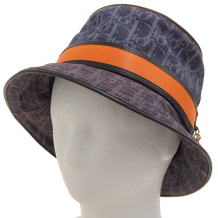 美品▲Christian Dior クリスチャンディオール ヴィンテージ BLD04002 コットン100％ トロッター柄 チャーム付 バケットハット 58 正規品
