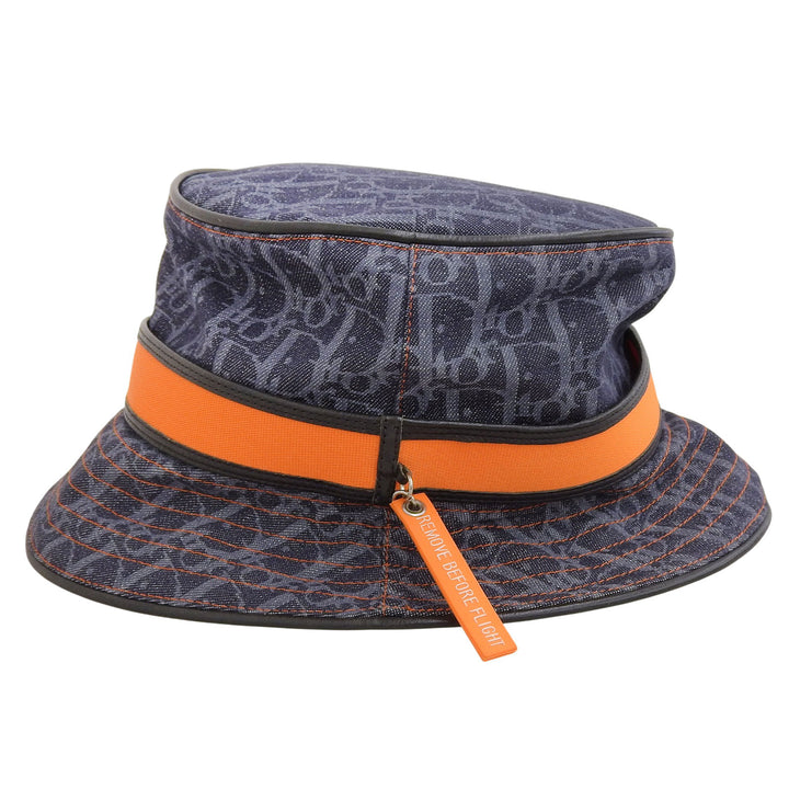 美品▲Christian Dior クリスチャンディオール ヴィンテージ BLD04002 コットン100％ トロッター柄 チャーム付 バケットハット 58 正規品
