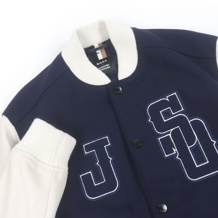 未使用品□BOSS SHOHEI OHTANI ボス 大谷翔平 ウールブレンド 袖レザー ベースボールジャンパー スタジャン ネイビー 44 正規品 メンズ